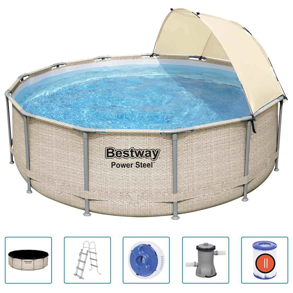Ensemble de piscine avec auvent power steel 396x107 cm
