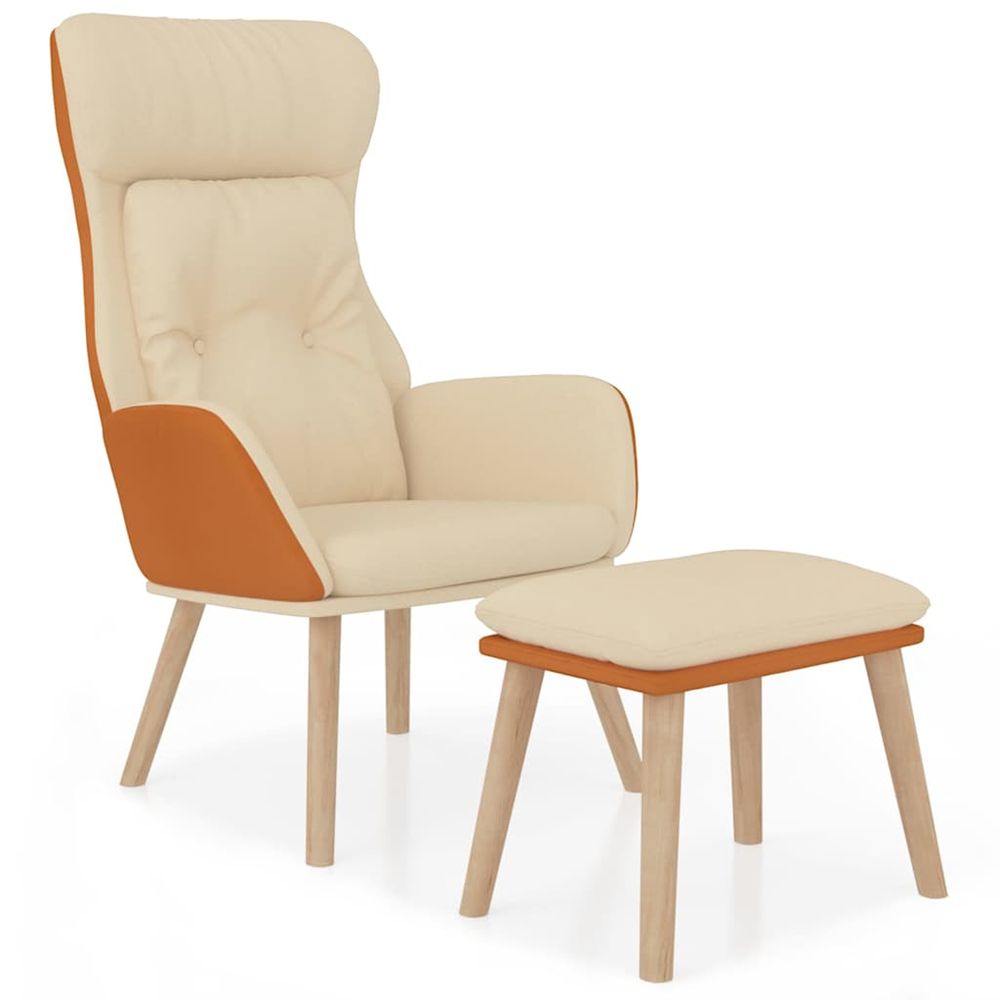 Chaise de relaxation avec repose-pied crème similicuir et tissu