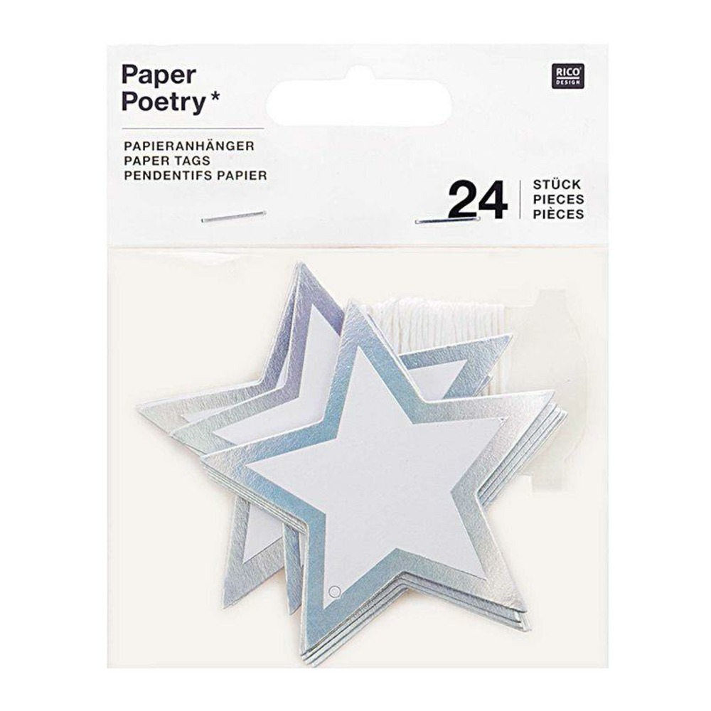 24 étiquettes à suspendre étoiles argentées