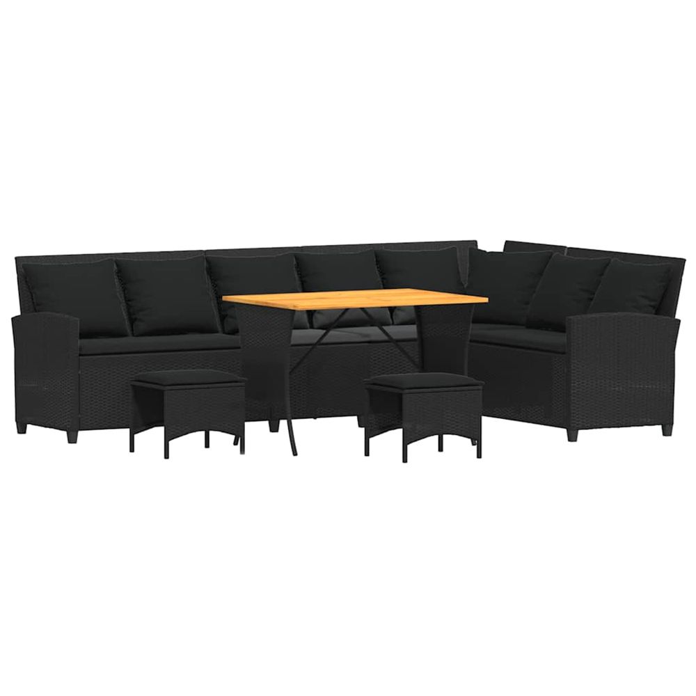 Salon de jardin 4 pcs avec coussins forme l noir résine tressée