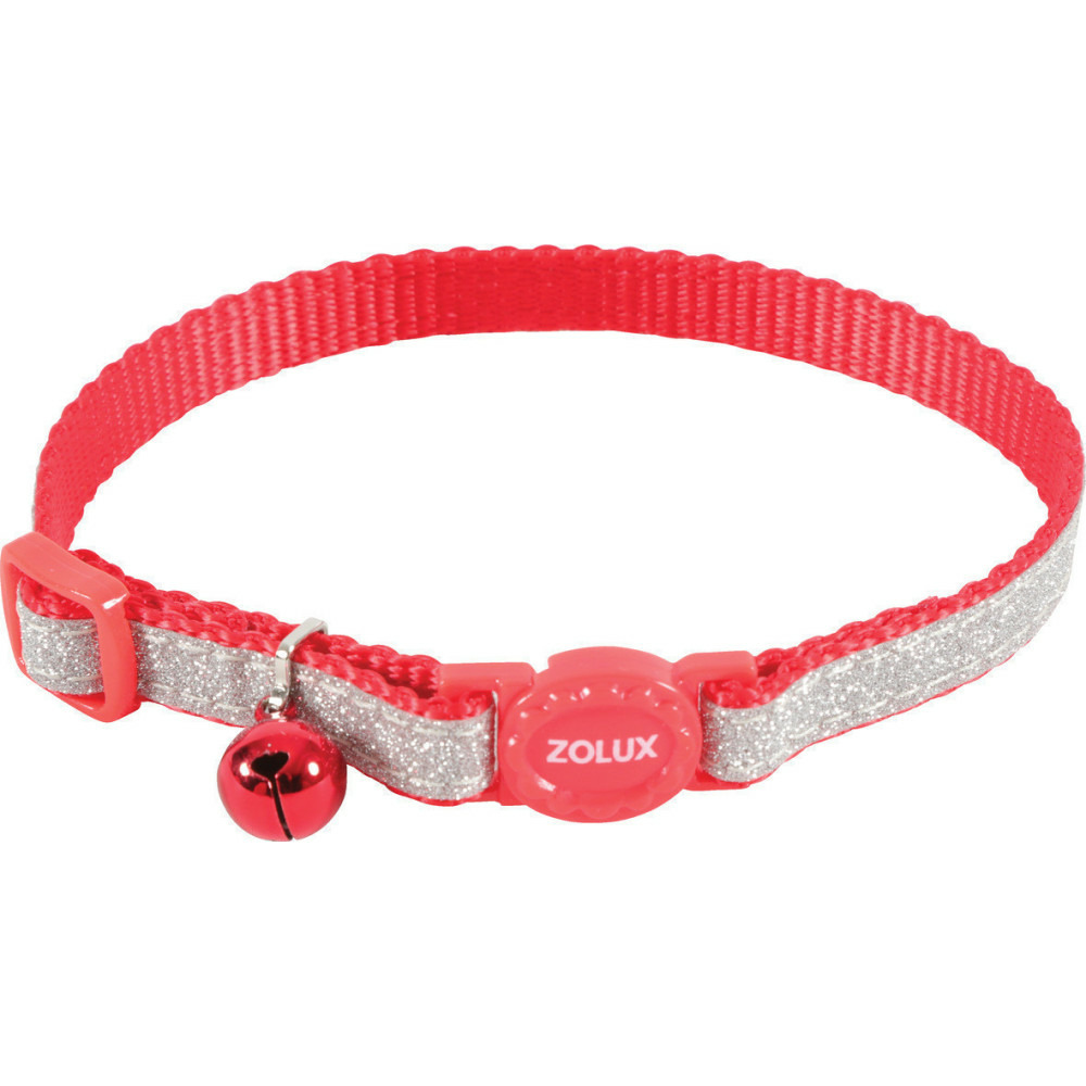 Collier shiny nylon réglable de 17 à 30 cm rouge pour chat
