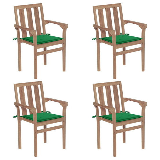 Chaises de jardin empilables avec coussins lot de 4 teck solide