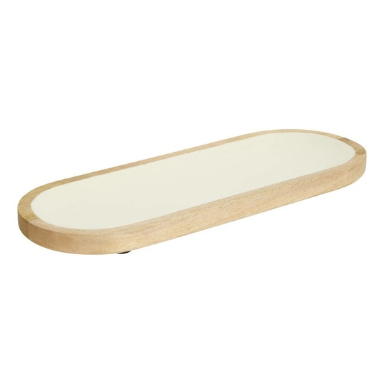 Plat inaya 40x15cm blanc chaud et manguier