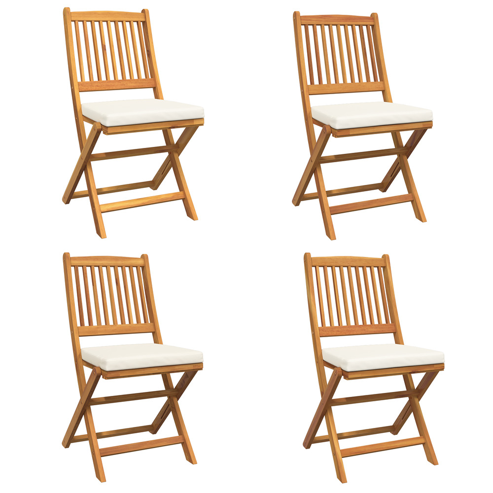 Chaises de jardin pliantes avec coussin blanc 4pcs en bois d'acacia