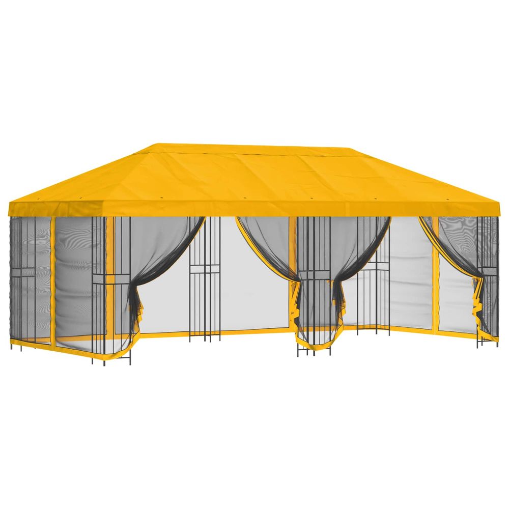 Gazebo avec murs latéraux 6 x 3 m jaune polyester et acier