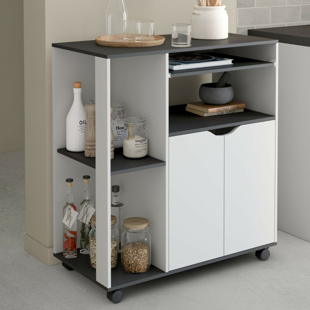 Desserte de cuisine cosi bois blanc et plateau gris l.76 cm