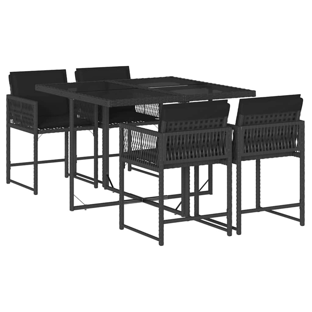 Ensemble à manger de jardin coussins 5pcs noir résine tressée