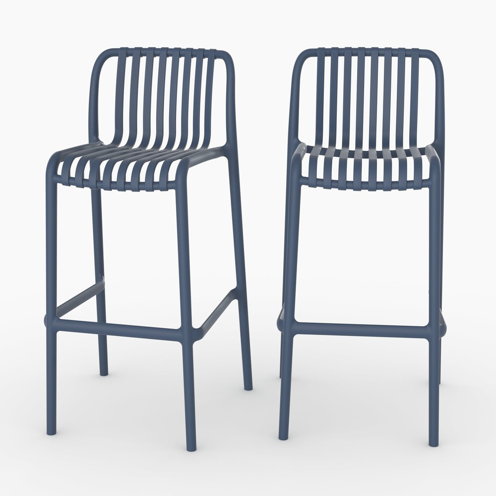 Duli-lot de 2 chaises de bar de jardin 76 cm en plastique bleu marine