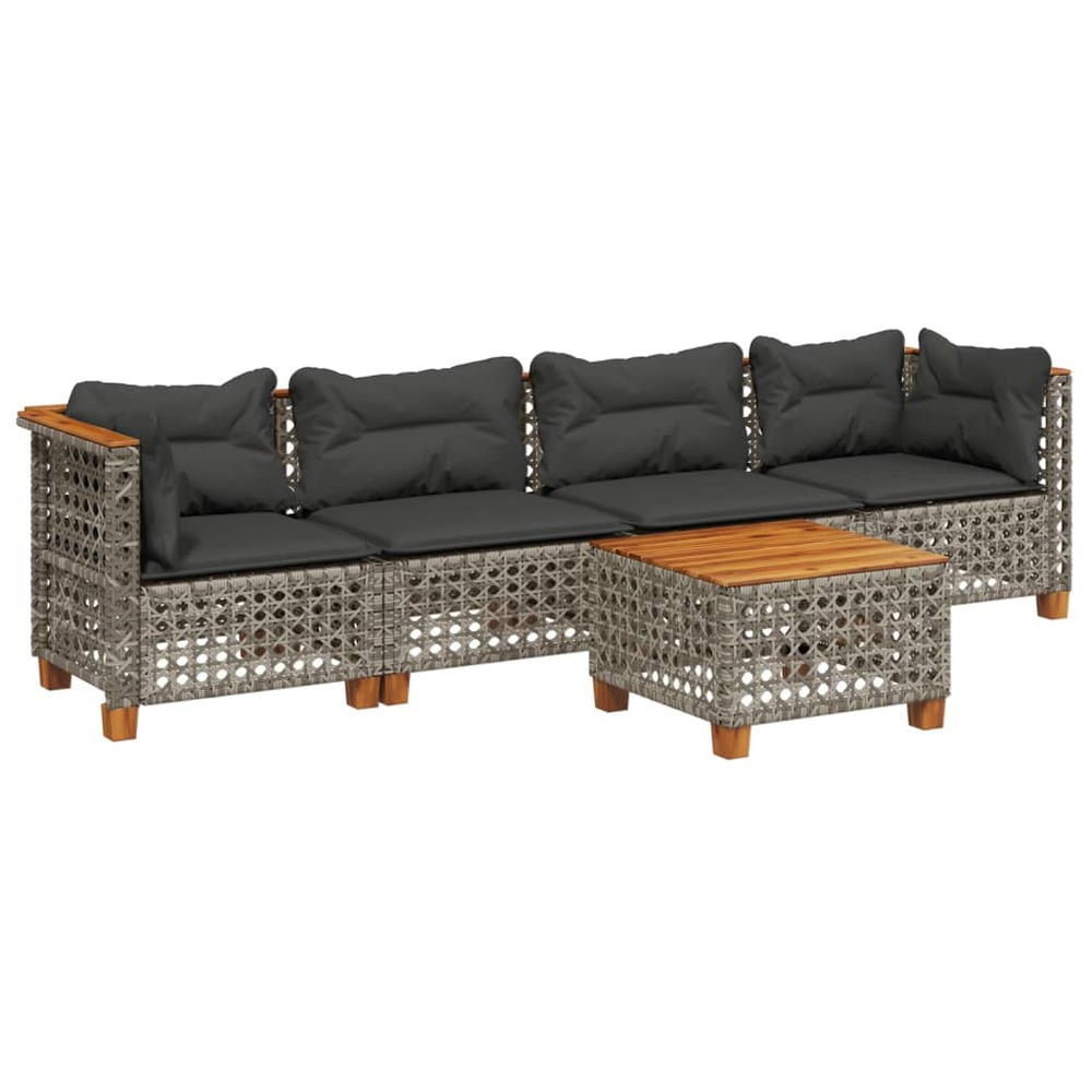 Salon de jardin 5 pcs avec coussins gris résine tressée