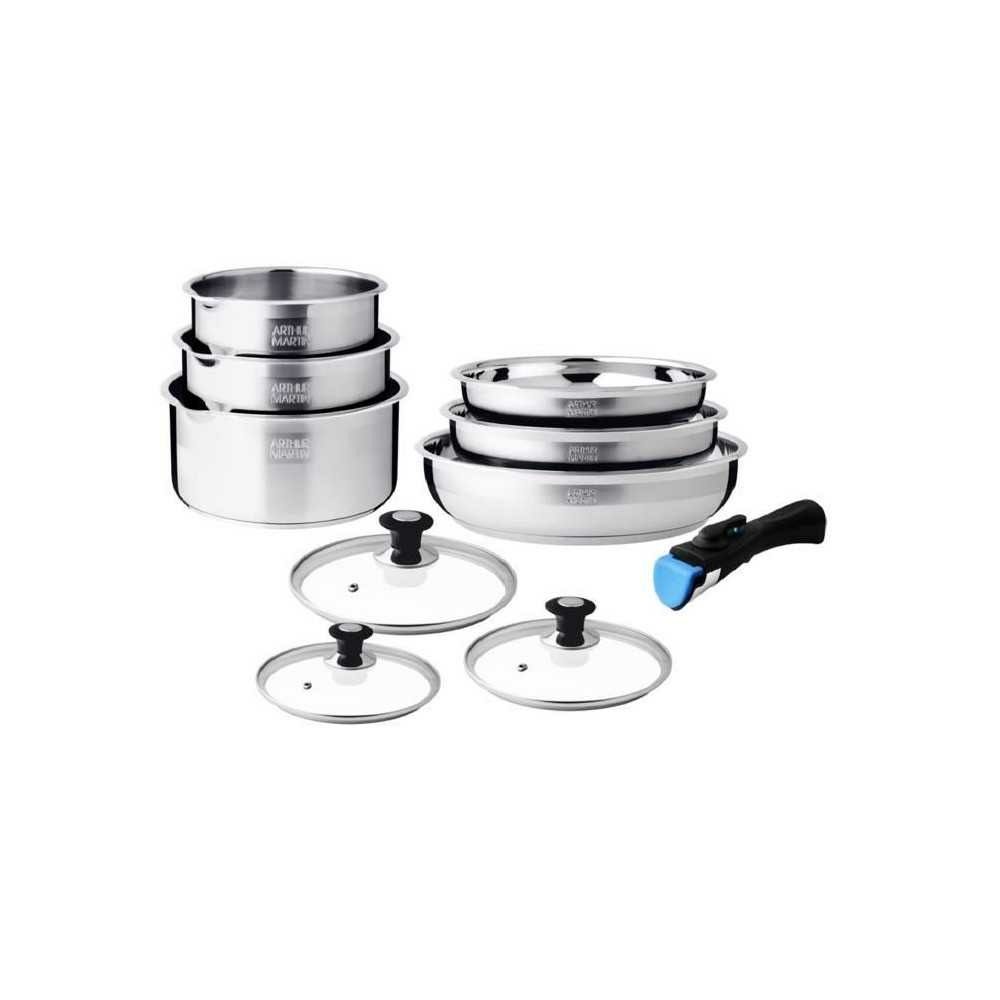 Batterie de cuisine - induction - arthur martin - am0006 - acier inoxydable 18/10 - 10 pieces - poignée amovible