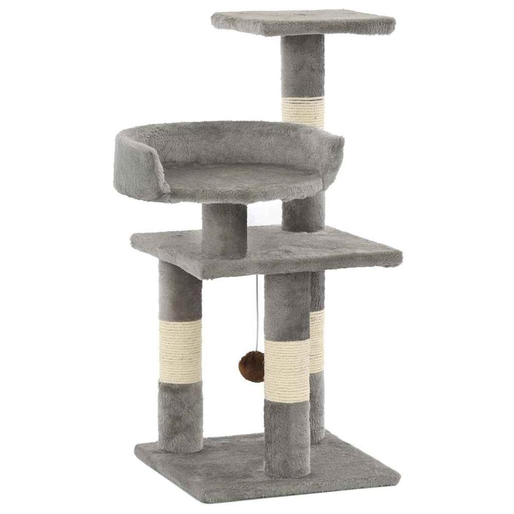 Petit arbre à chat compact en sisal avec jouet pour appartement gris 65 cm