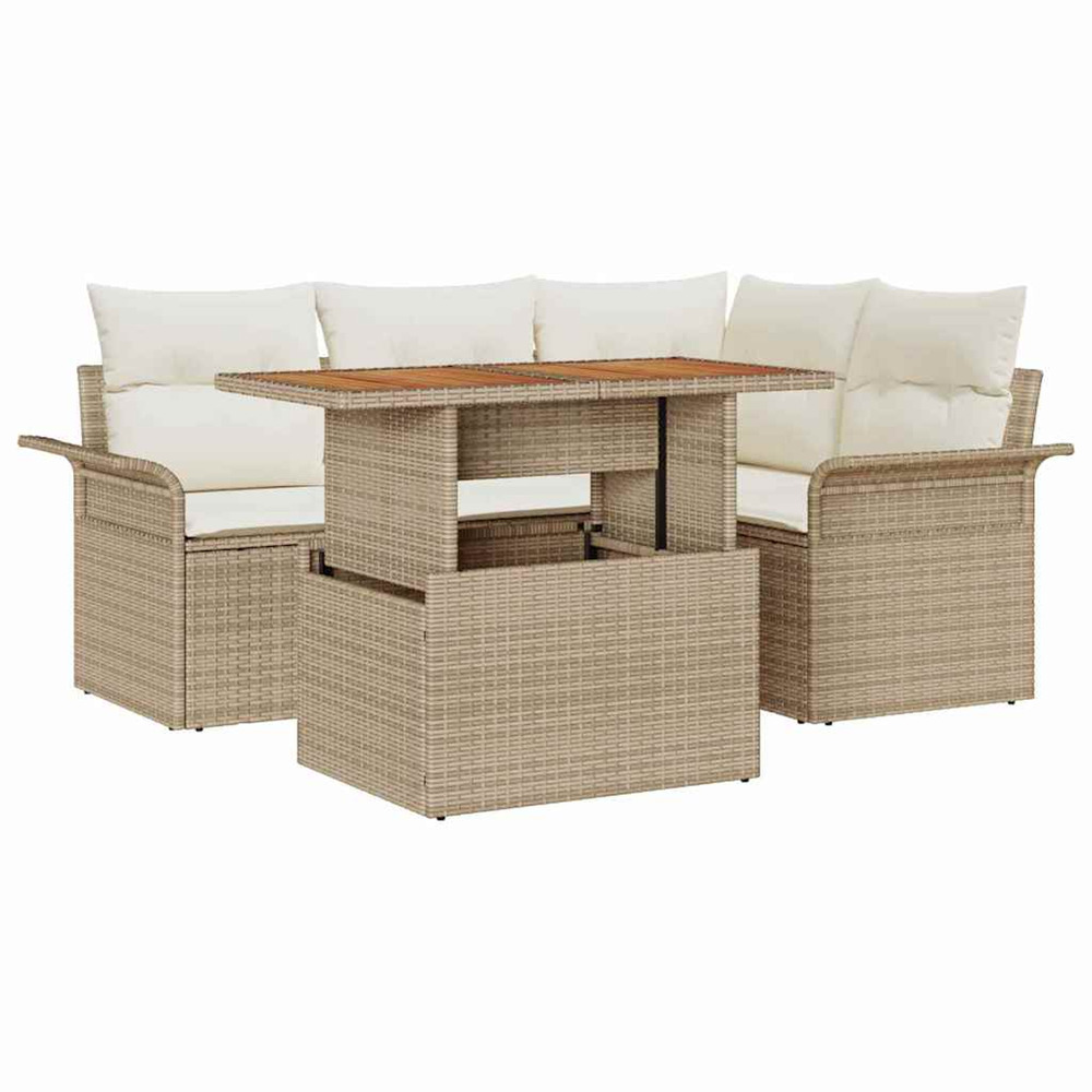 Ensemble de canapé de jardin 5 pcs beige poly rotin