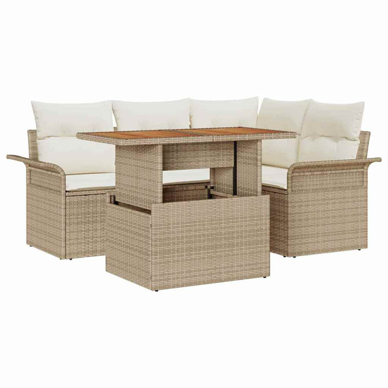 Ensemble de canapé de jardin 5 pcs beige poly rotin
