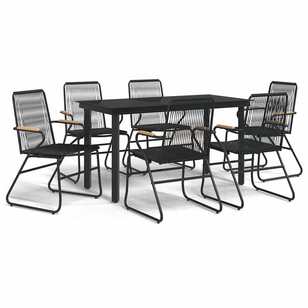 Ensemble à manger de jardin 7 pcs noir rotin pvc