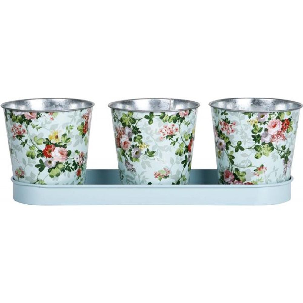 Jardinière 3 pots roses