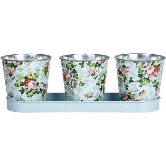 Jardinière 3 pots roses