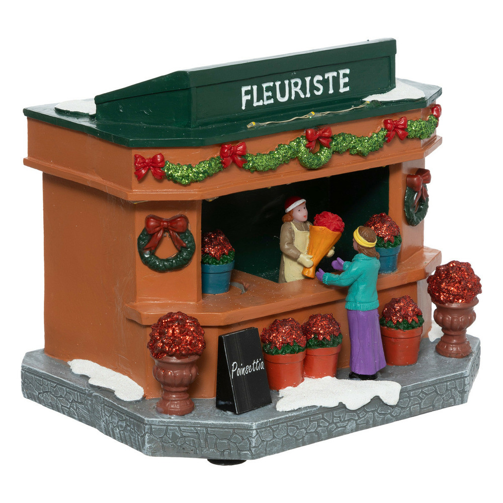 Village de noël lumineux et animé fleuriste et poinsettias