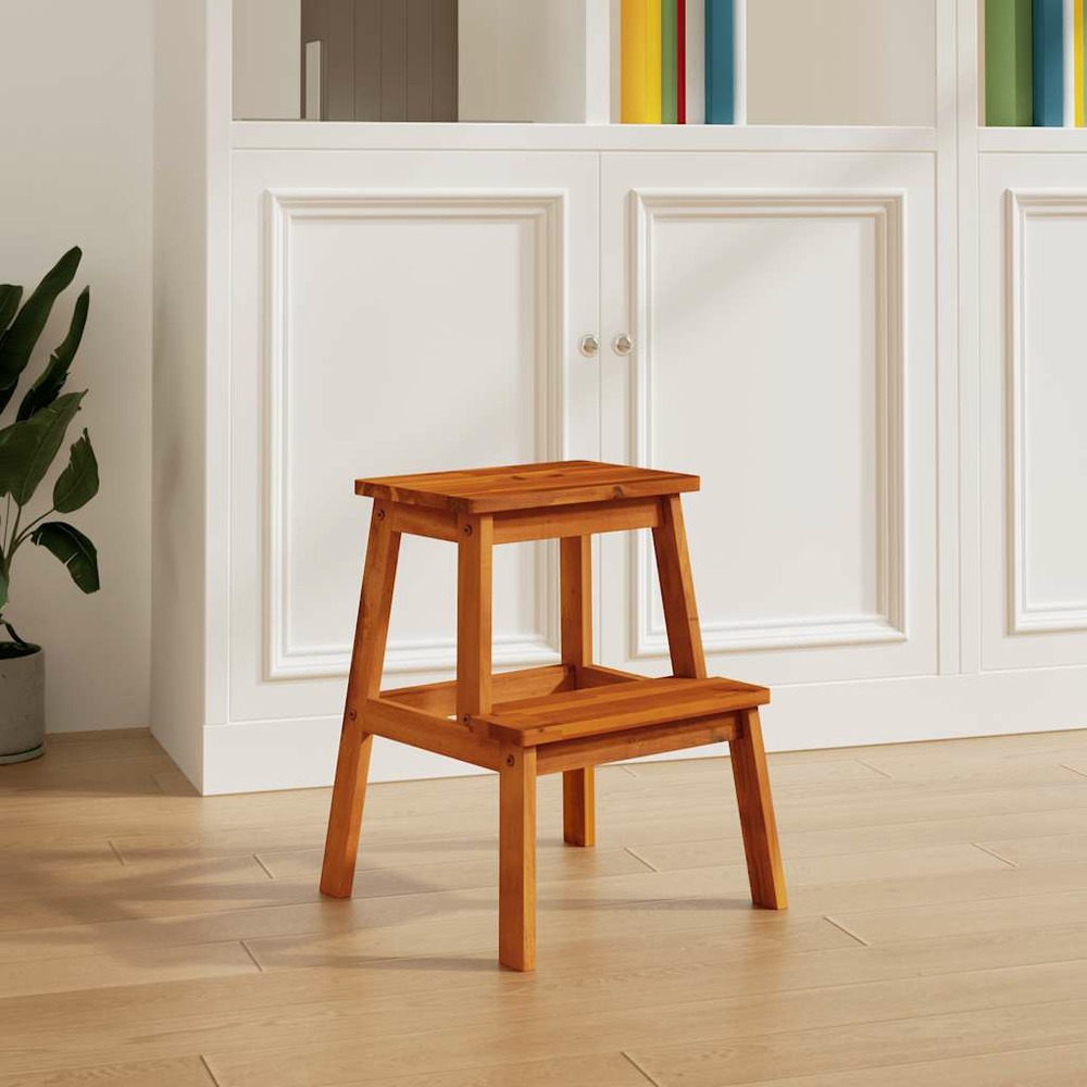 Tabouret-escabeau 2 marches 40x38x50 cm bois d'acacia solide