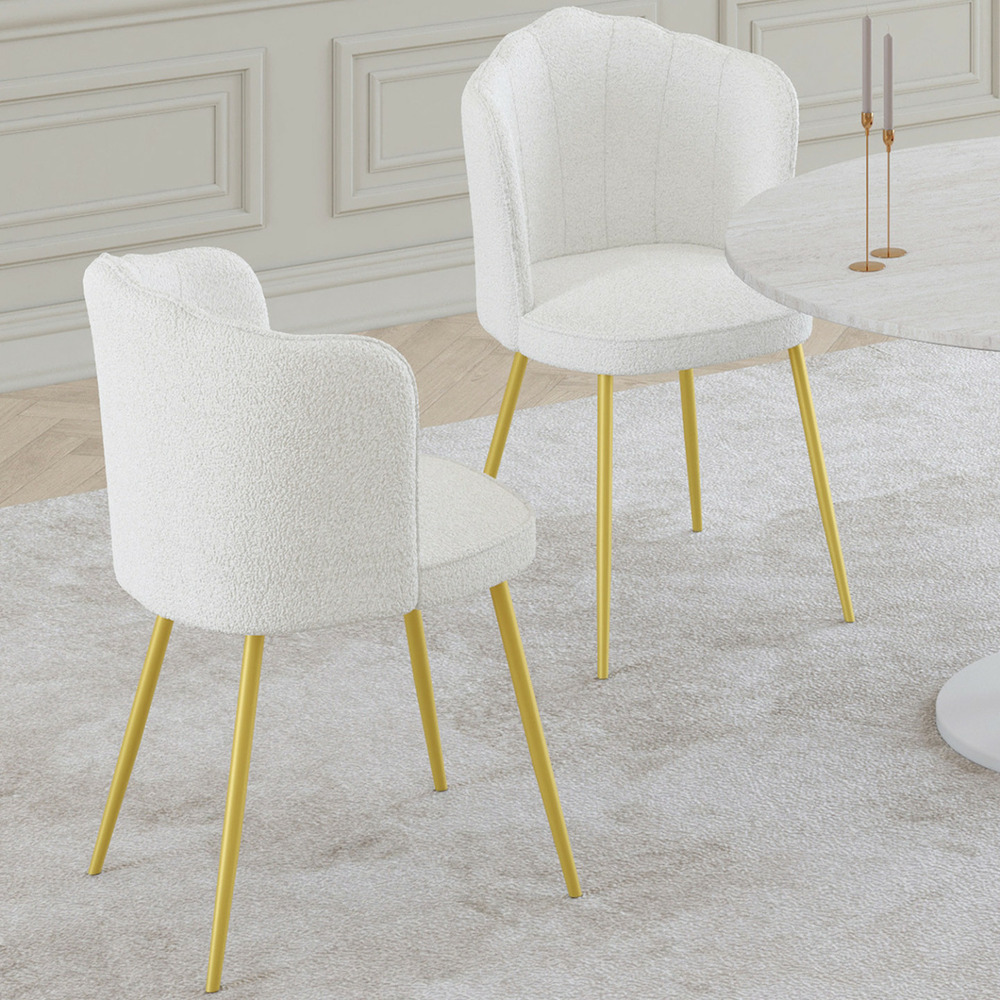 Lot de 2 chaises coquillage adelaide bouclette blanche pieds dorés