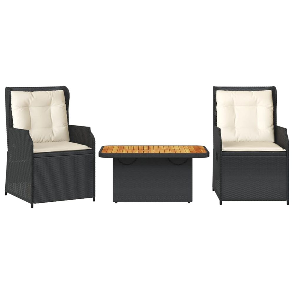 Salon de jardin 3 pcs avec coussins noir résine tressée