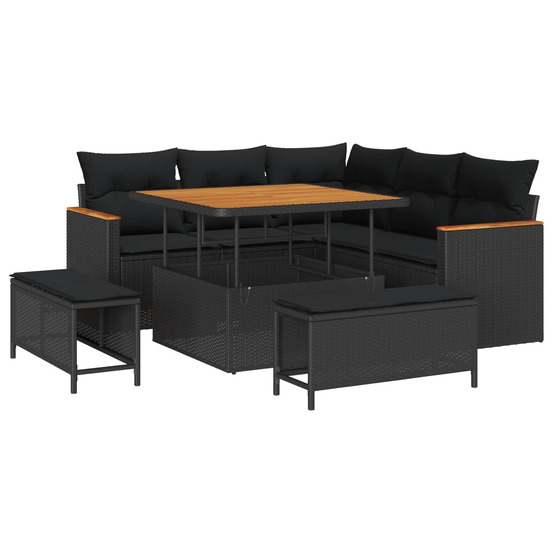 Ensemble de canapé de jardin 8 pcs noir polyrotin