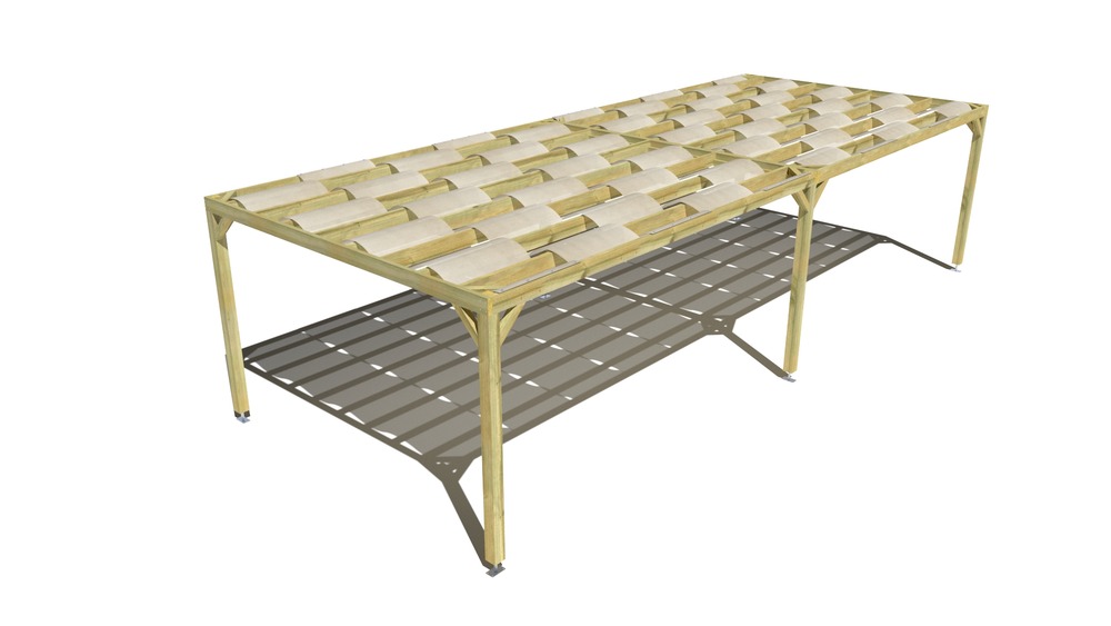 Pergola bois • 10m x 4m • indépendante • sens largeur • voilage semi-transparent inclus • livraison comprise