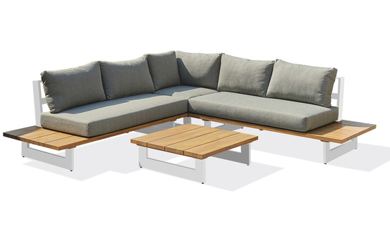 Salon de jardin lavezzi en aluminium et plateau effet bois