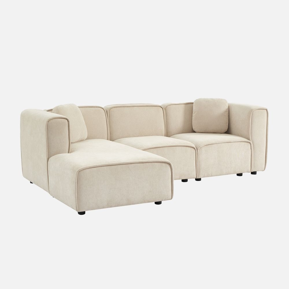 Canapé d'angle gauche 3 places tissu 2 coussins carrés l 230 x p 145 x h 70 cm - lester