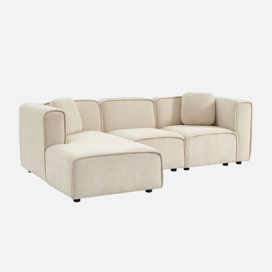 Canapé d'angle gauche 3 places tissu 2 coussins carrés l 230 x p 145 x h 70 cm - lester
