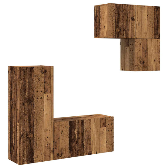 Meuble tv montage mural 4 pcs bois ancien bois d'ingénierie
