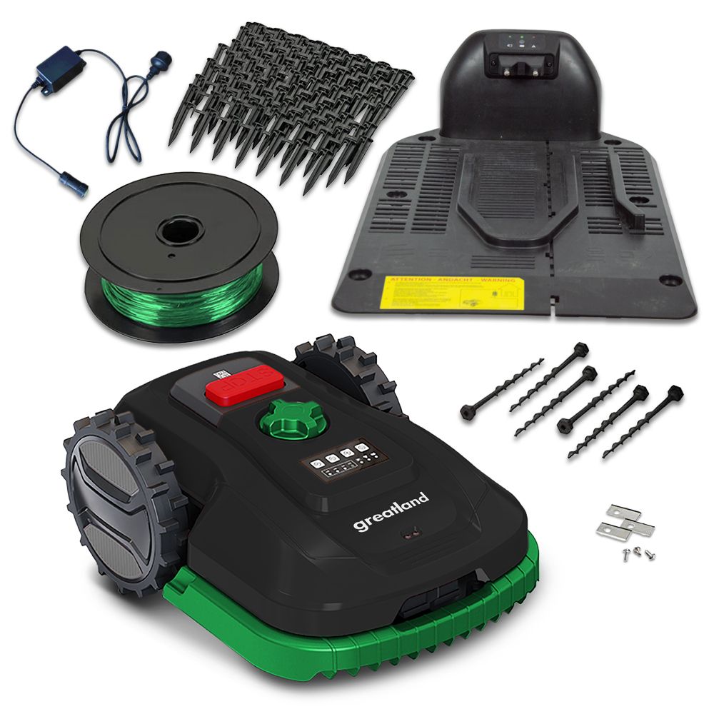 Robot tondeuse 20v avec fil périmétrique - 900m² - largeur de coupe 18cm