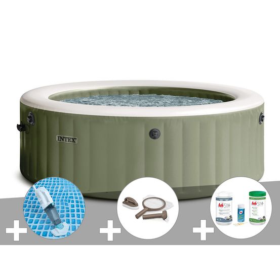Kit spa gonflable purespa olive rond bulles 4 places + aspirateur + kit d'entre