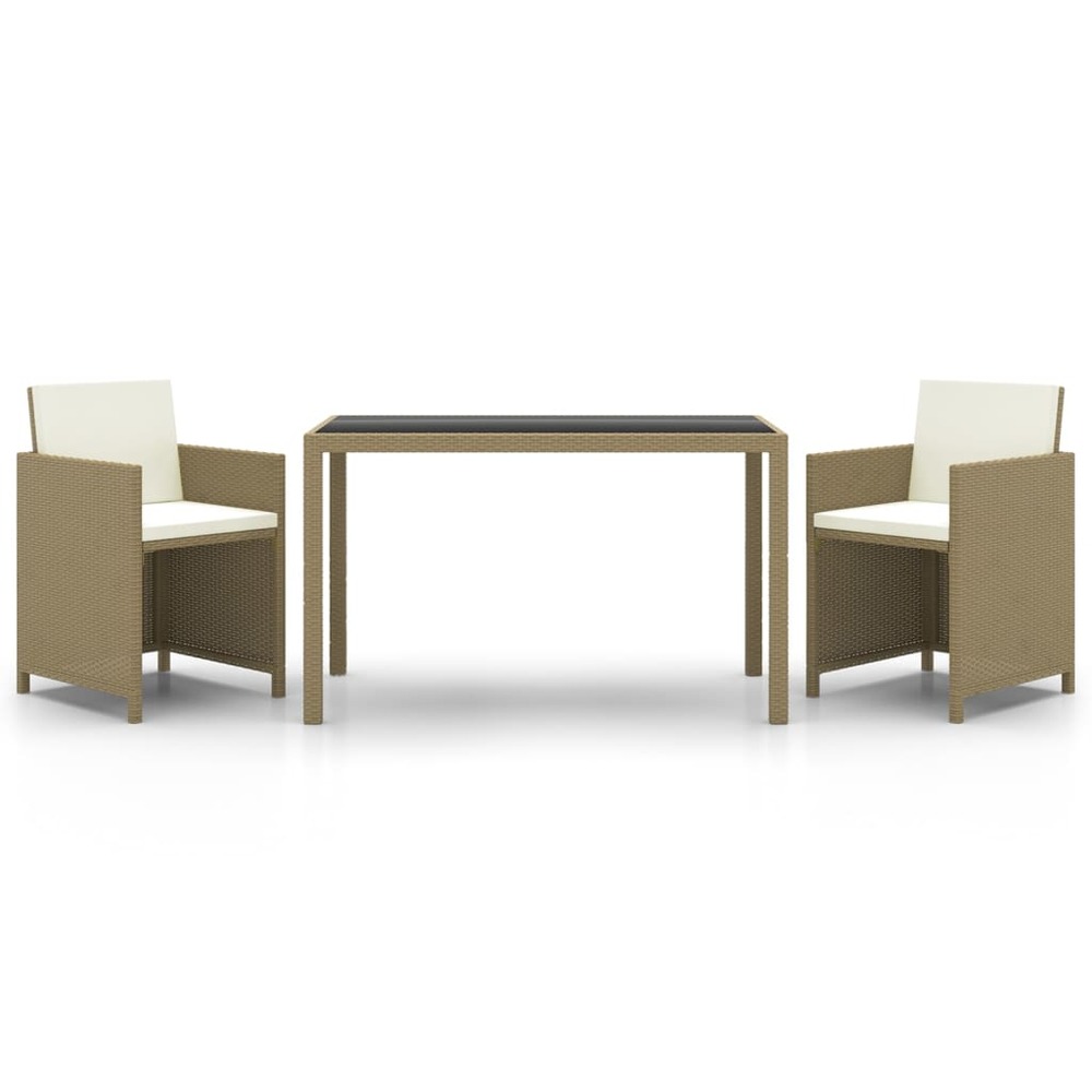 Meubles à dîner de jardin et coussins 3 pièces poly rotin beige