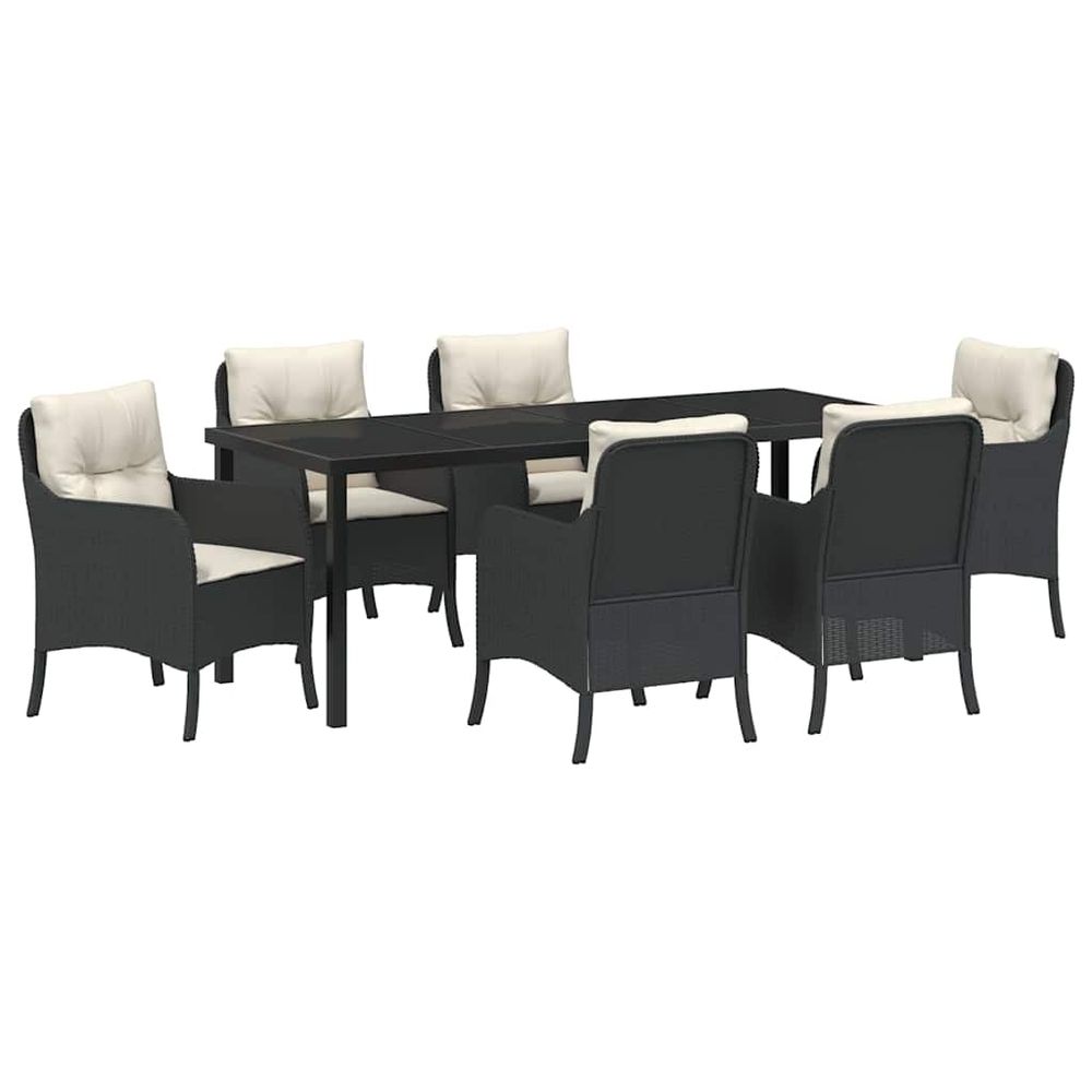 Ensemble de salle à manger pour jardin 7 pc noir polyrotin