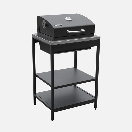 Barbecue grill naxos au charbon de bois acier inoxydable grille chromée 2 étagères