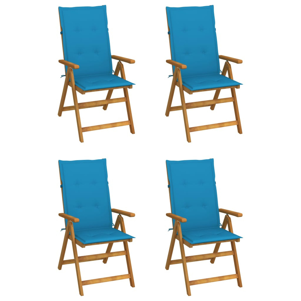 Chaises inclinables de jardin lot de 4 et coussins bois acacia