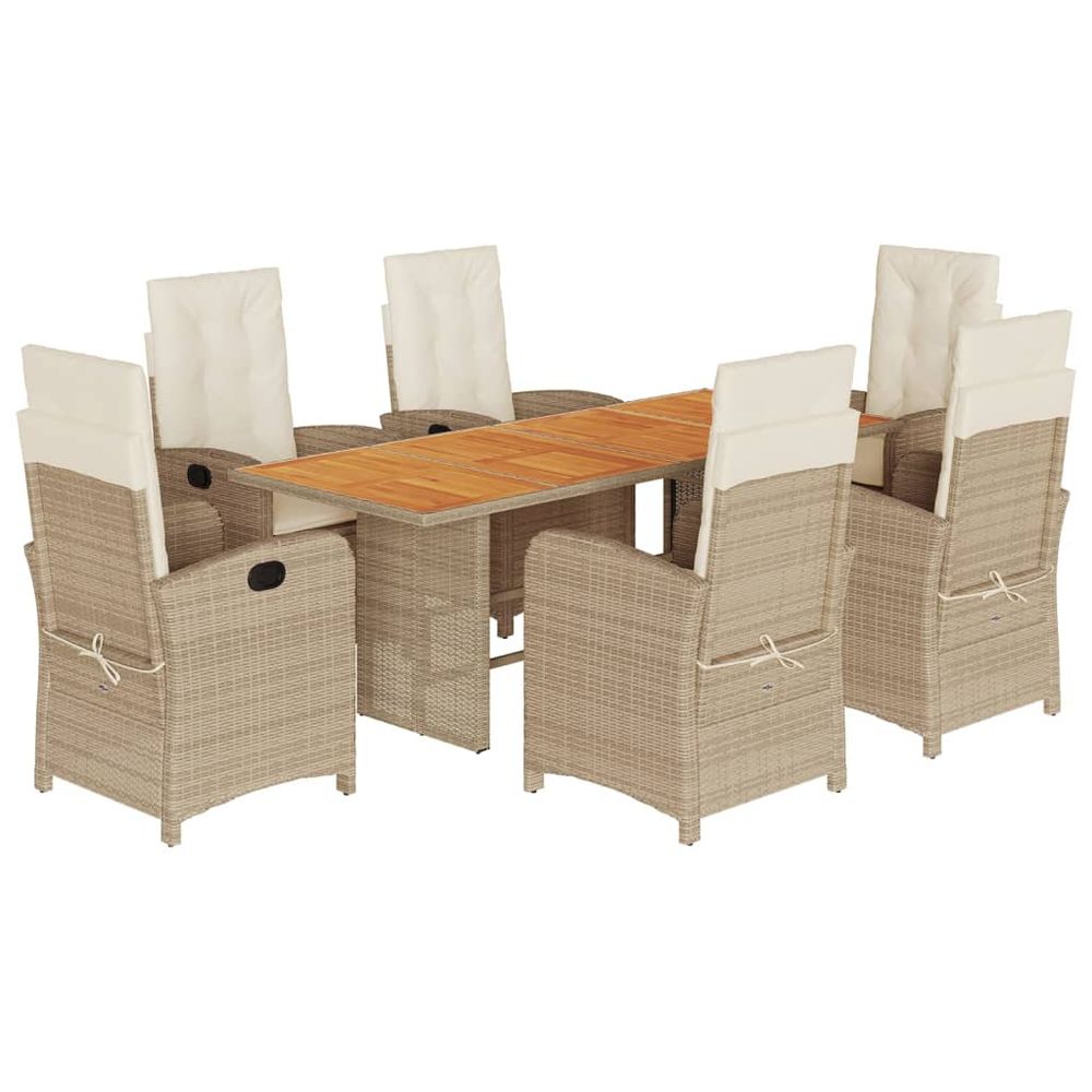 Ensemble à manger de jardin coussins 7 pcs mélange beige rotin