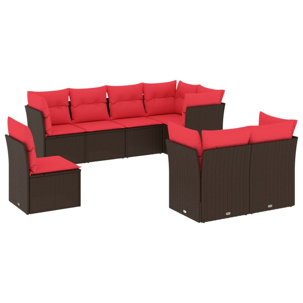 Salon de jardin 8 pcs avec coussins marron résine tressée