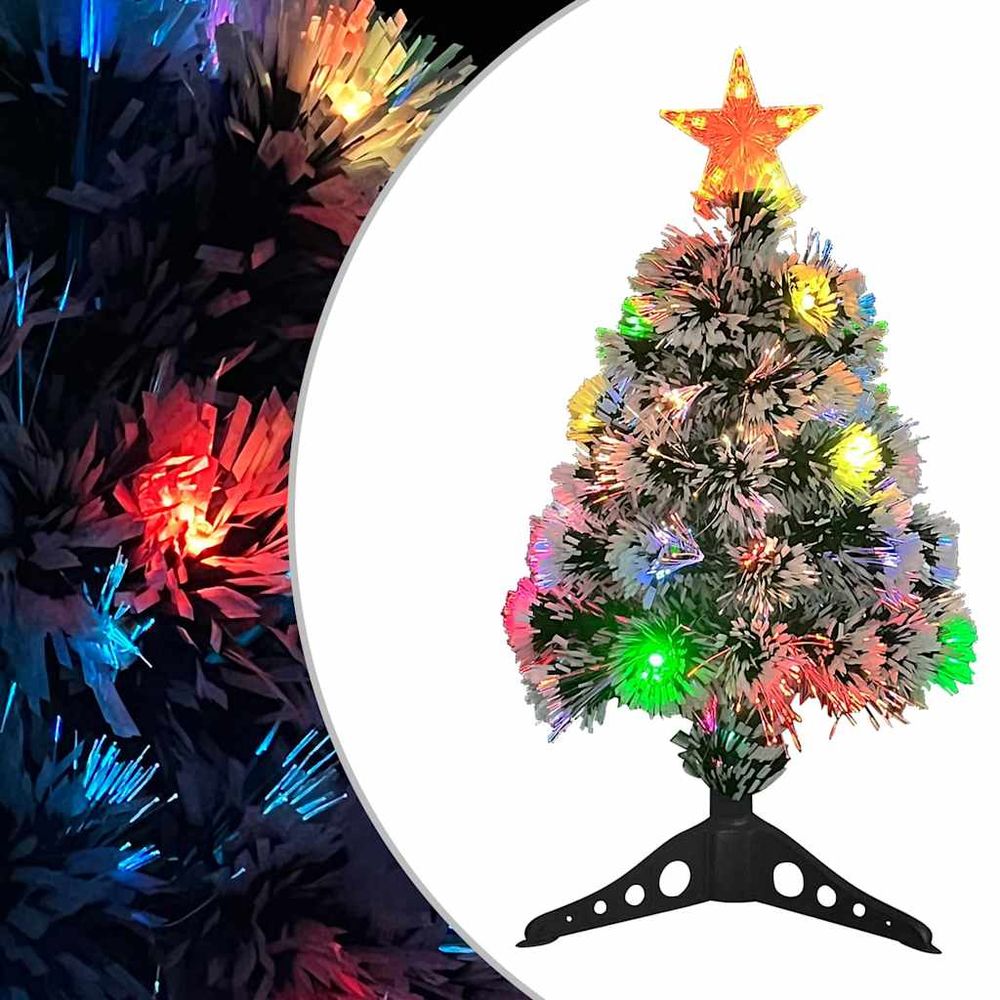Petit sapin de noël lumineux fibre optique led décoré blanc et bleu 64 cm