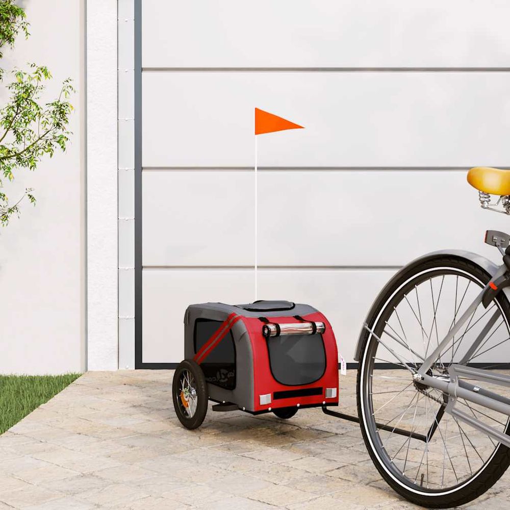 Remorque vélo chien en tissu oxford pour transport sécurisé rouge et gris