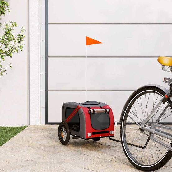 Remorque vélo chien en tissu oxford pour transport sécurisé rouge et gris