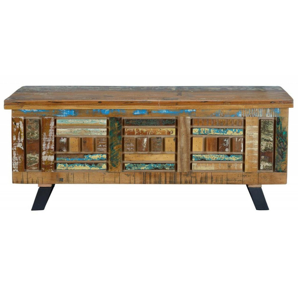 Coffre bois-fer marron - calypso décoration d'autrefois