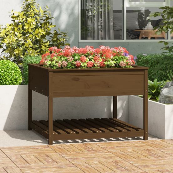 Potager surélevé xxl en bois avec étagère marron miel 111,5cm
