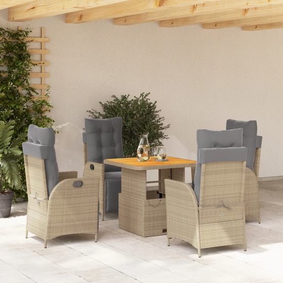 Ensemble à manger de jardin avec coussins 5pcs beige poly rotin