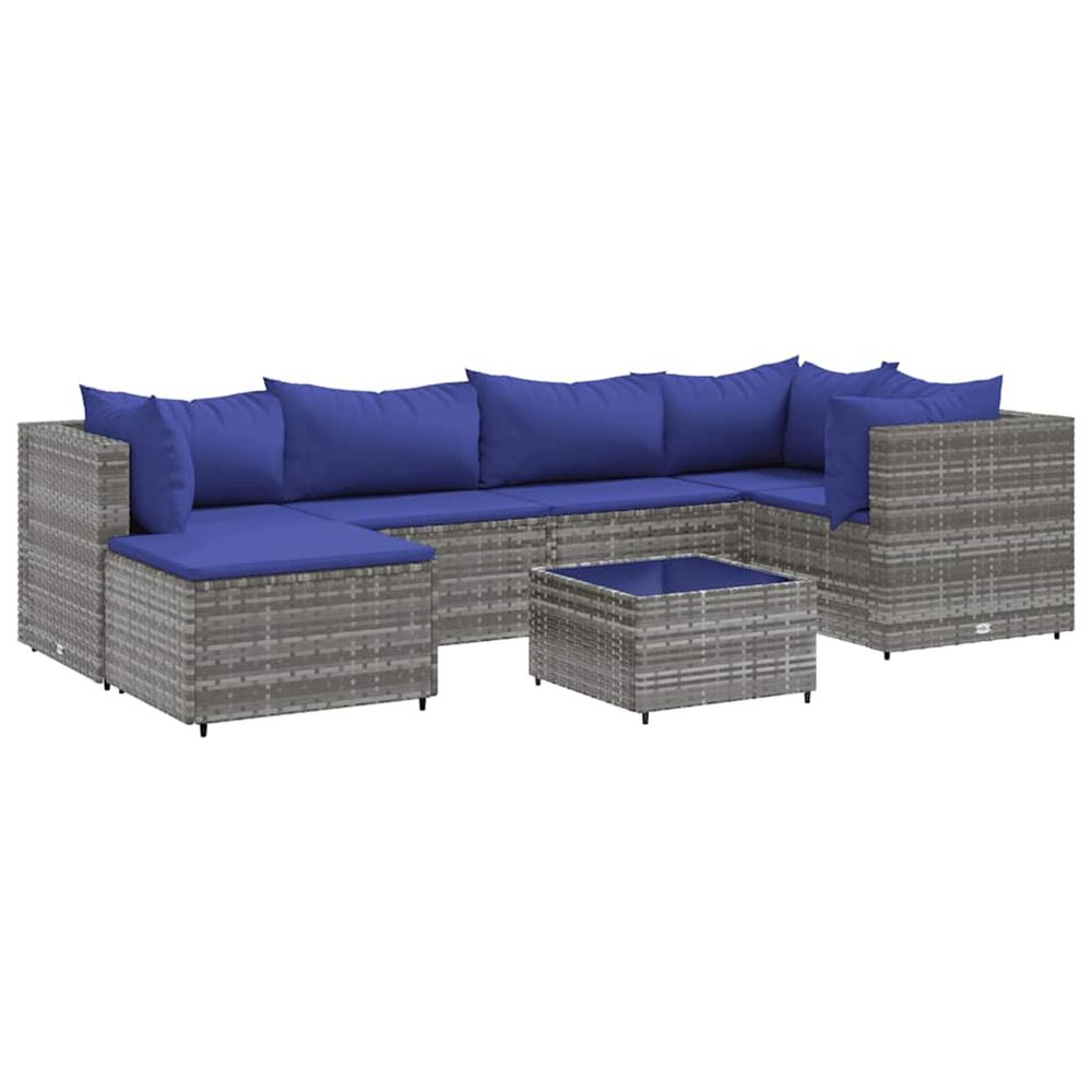 Salon de jardin 7 pcs avec coussins gris résine tressée