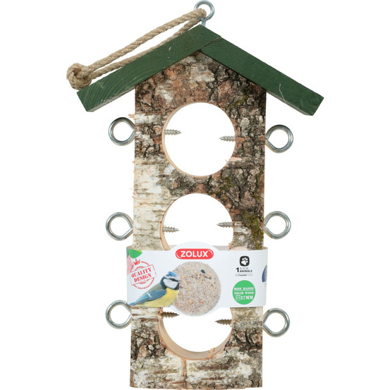 Support 3 boules de graisse en bois massif pour oiseaux