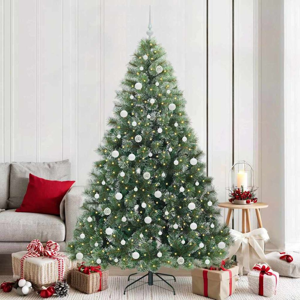 Sapin de noël lumineux artificiel 210 cm tout-en-un, décorations incluses