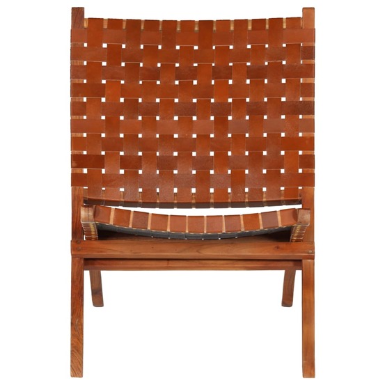 Chaise pliable bandes croisées marron cuir véritable