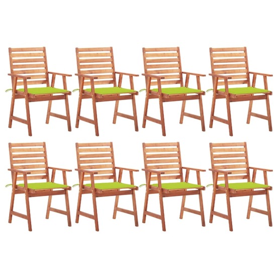 Chaises à manger d'extérieur lot de 8 et coussins acacia massif