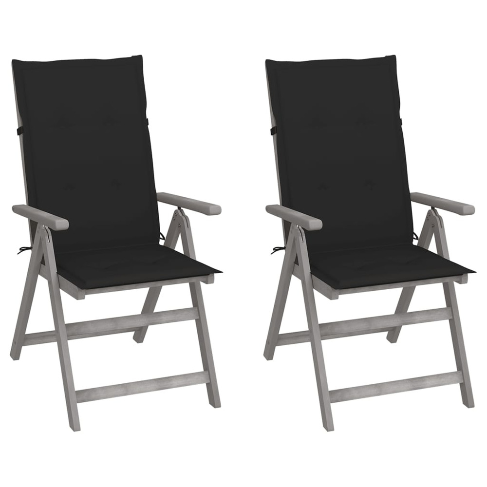 Chaises inclinables de jardin lot de 2 et coussins bois acacia